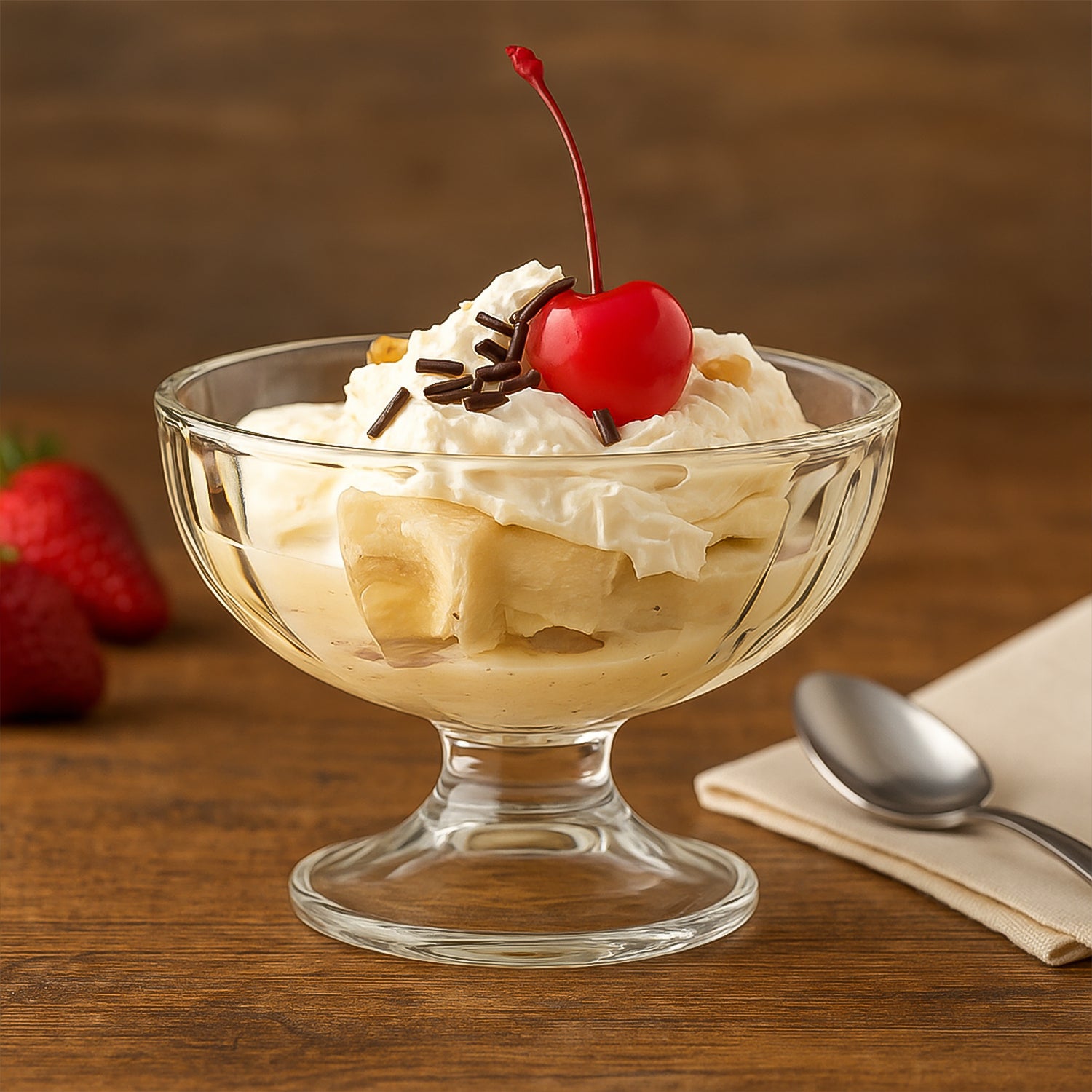 Set of six Wukusy premium glass ice cream dessert bowls, clear and elegant for serving treats in home and kitchen settings.