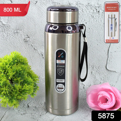 Wukusy 800ml stainless steel water bottle with leak-proof cap, suitable for men, women, and kids, ideal for travel and gym use