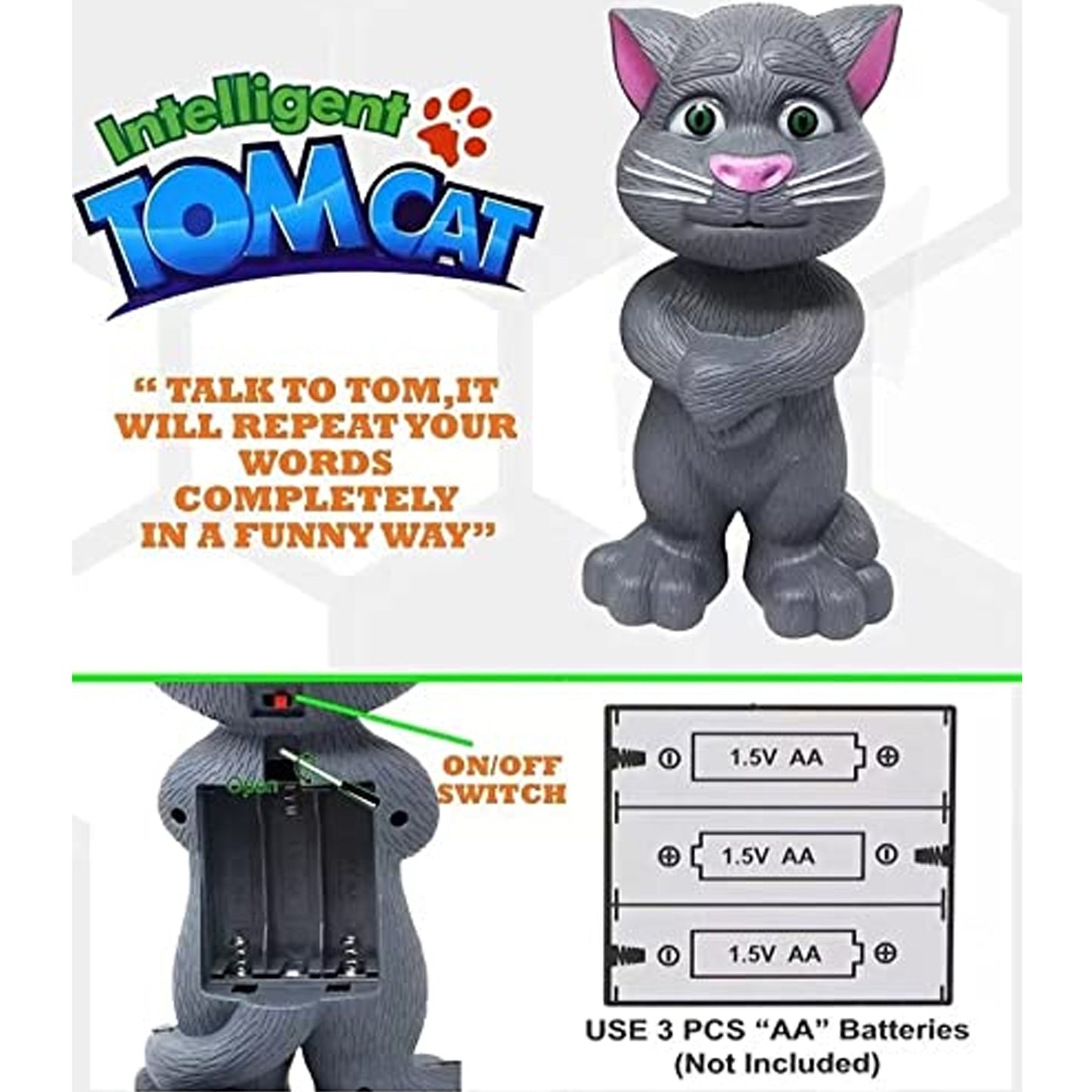 Wukusy Talking Mimicry Touching Tom Cat interactive toy with voice for kids, designed for play and home decoration.