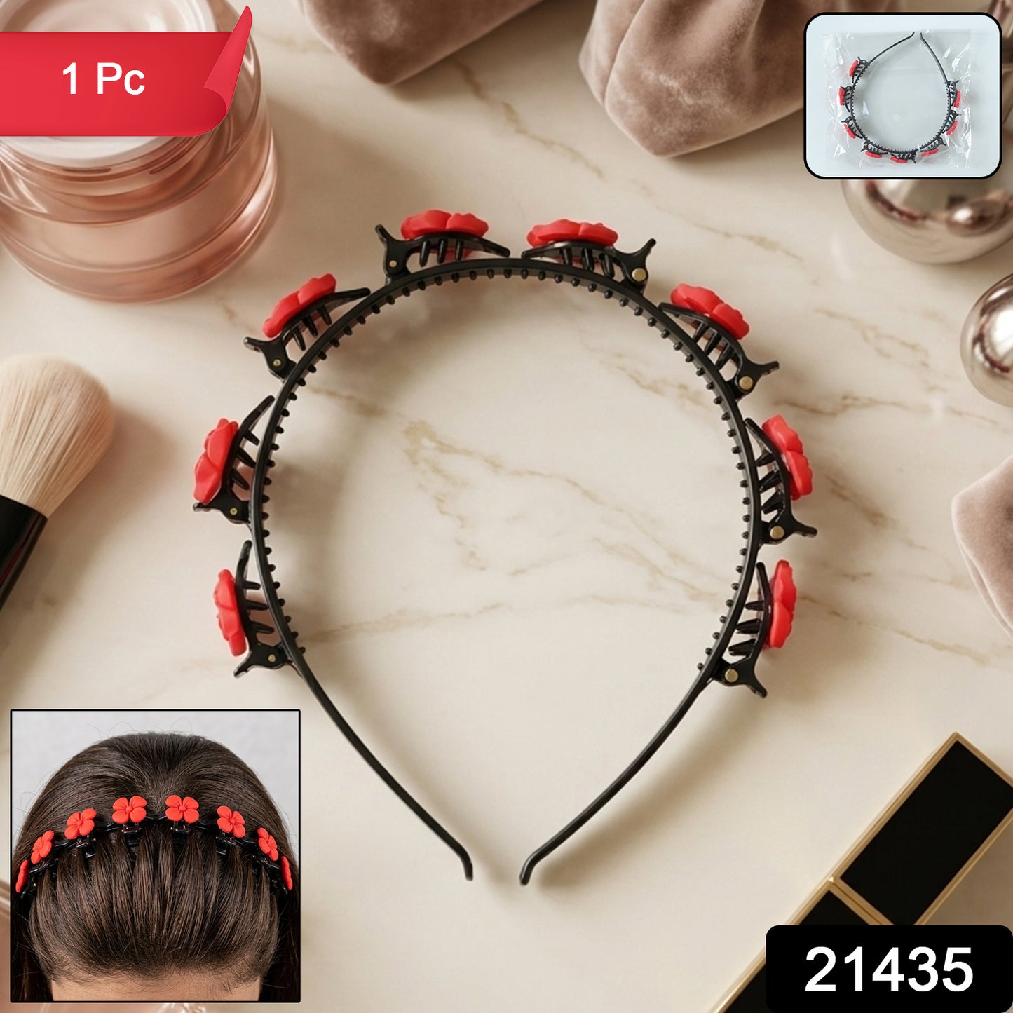 Wukusy floral decorative headband with built-in mini claw clips, stylish hair accessory for added floral charm
