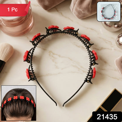 Wukusy floral decorative headband with built-in mini claw clips, stylish hair accessory for added floral charm