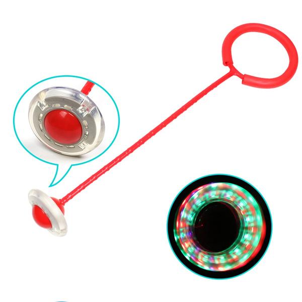 Wukusy 1665 LED flashing jumping ring ankle skipping jump rope for kids, with colorful illuminated rings for active play.