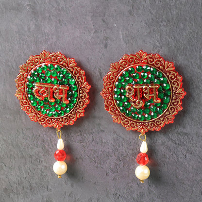 Wukusy Shubh Labh beaded decorative door hanging with traditional Indian motifs, set of 2 for home decor.