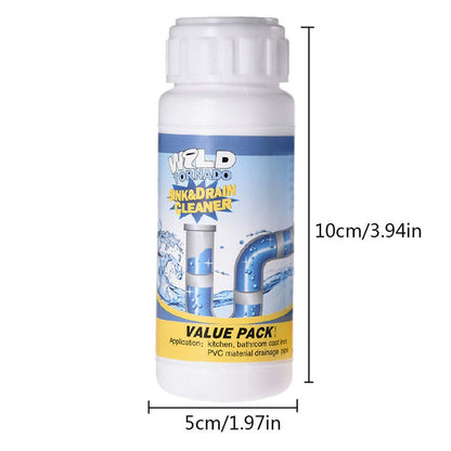 Wukusy sink and drain cleaner powder in a 200 Gm container, showing the packaging and product label.