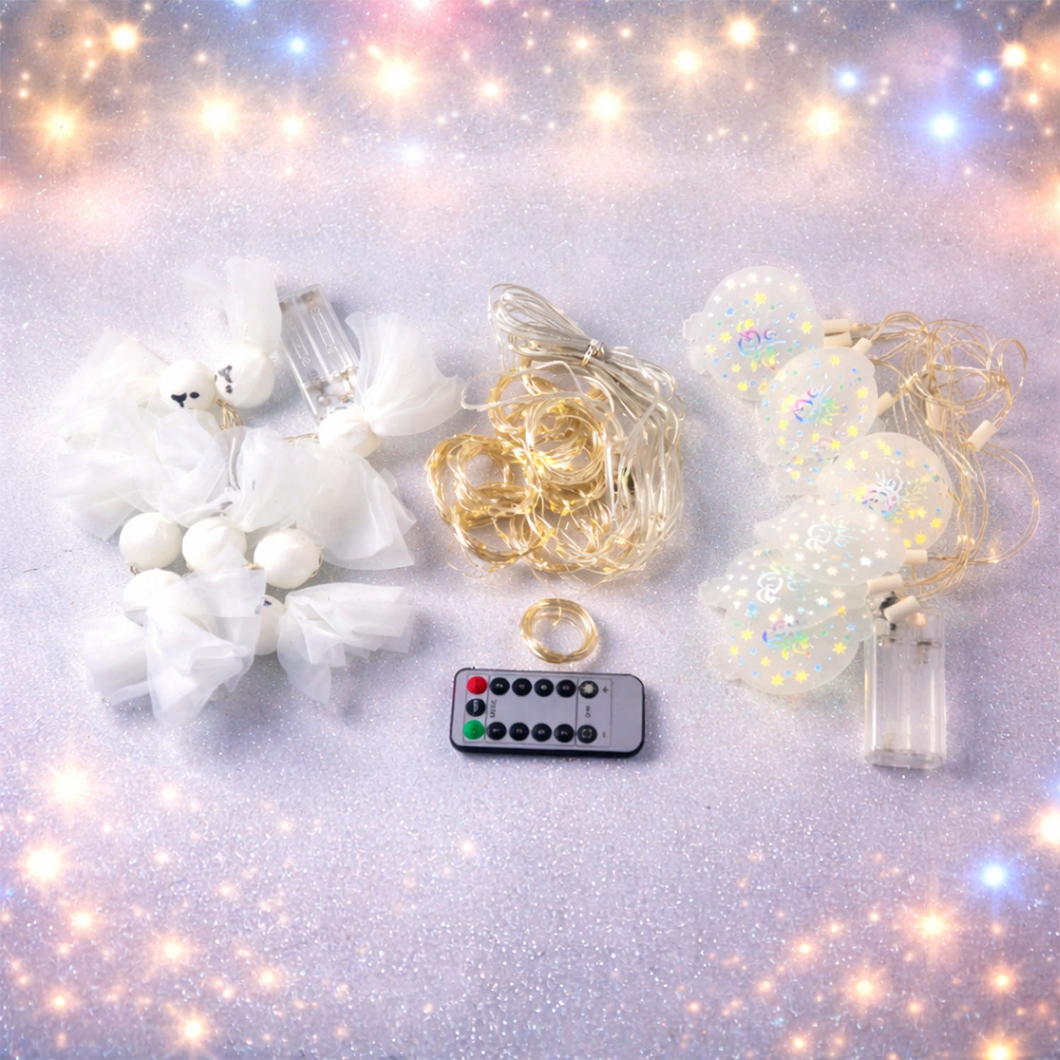 Wukusy decorative LED string light set with mixed design, featuring warm white and colorful lights for festive indoor or outdoor decor.