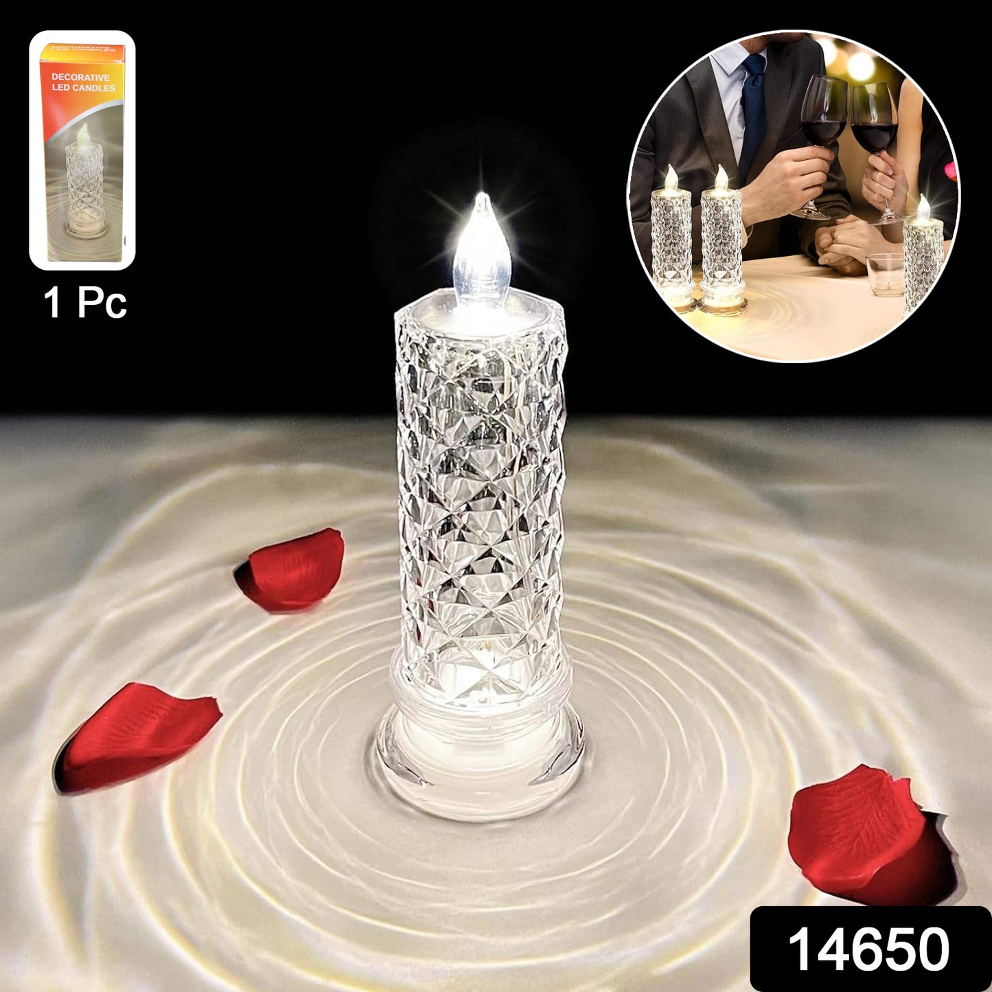 Decorative LED crystal candle light from Wukusy, featuring a luminous crystal design for elegant home decor ambiance.