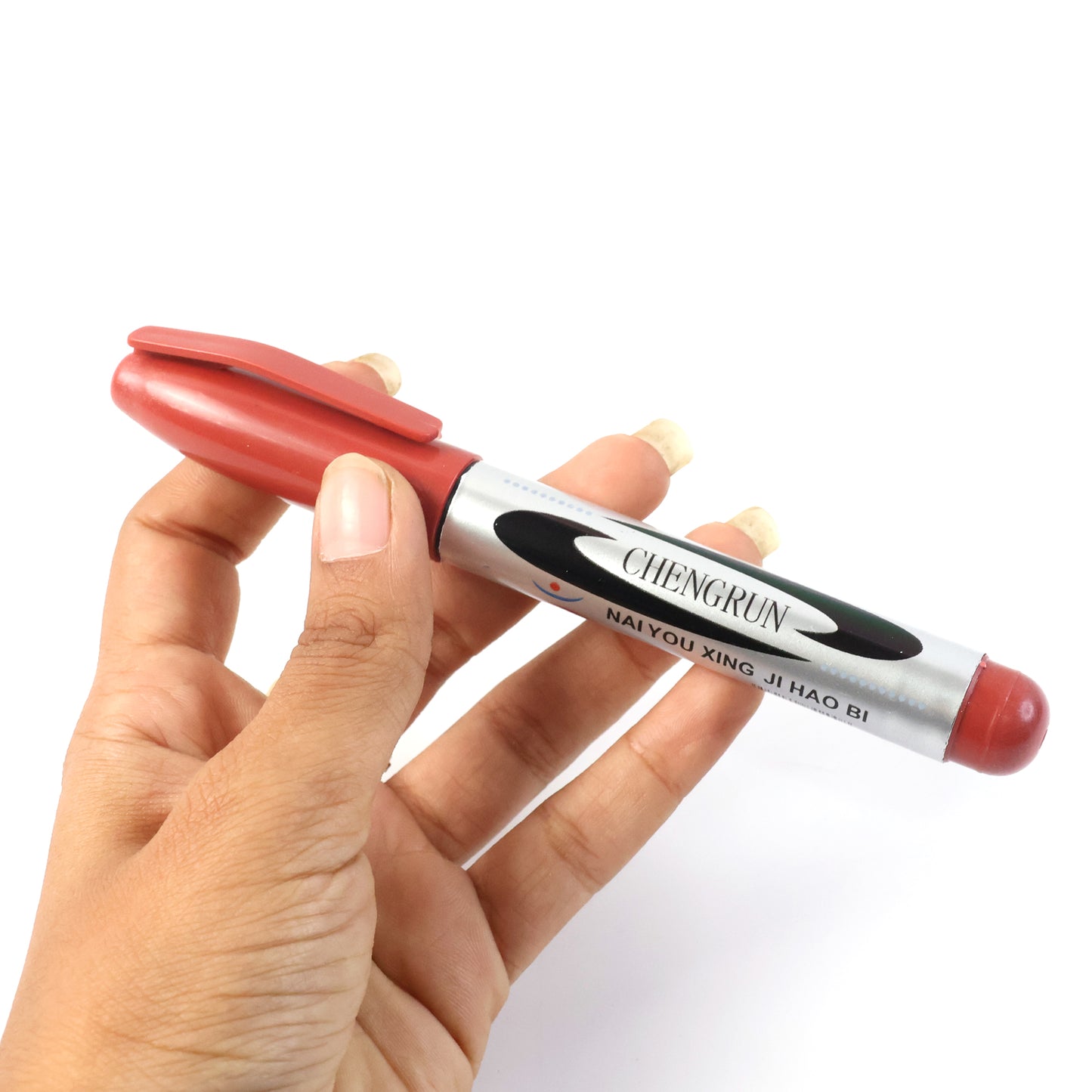 Maroon Wukusy premium permanent marker pen with fine tip, shown on a white background for precise writing and drawing use.