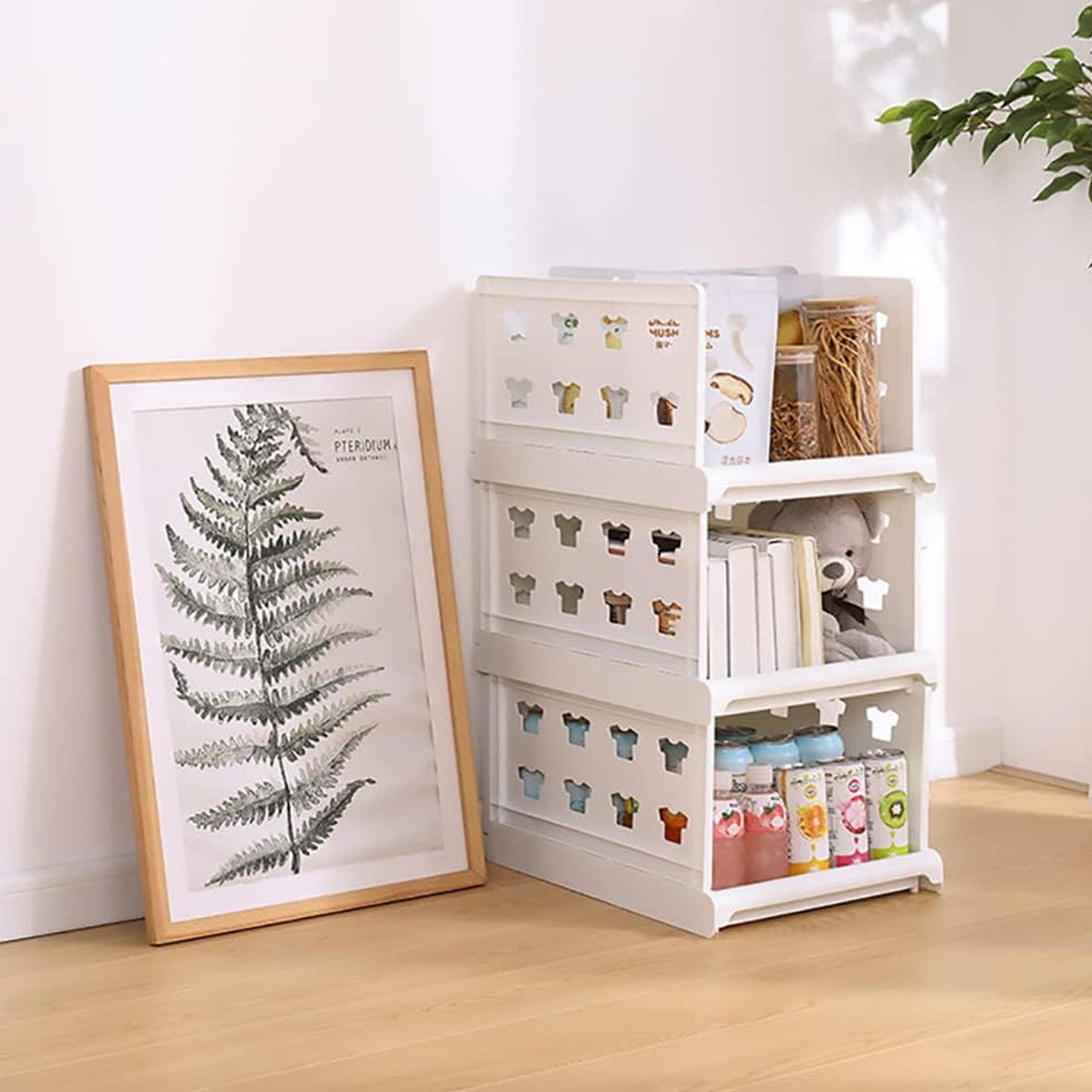 Wukusy 3-layer stackable multifunctional storage cart with foldable drawers for clothes, kitchen, pantry, closet, and bathroom organization