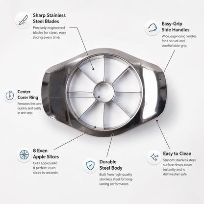 Wukusy apple-shaped stainless steel fruit cutter and corer for kitchen, featuring a compact design and sharp blades for easy slicing.