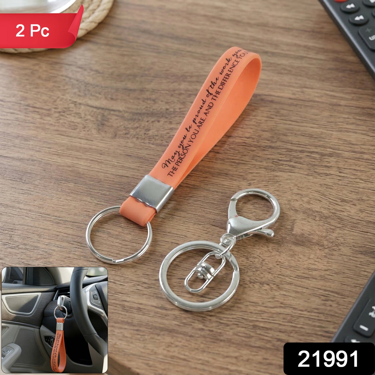 Set of two Wukusy silicone wrist strap keychains with metal key ring hooks, flexible and lightweight for easy carrying.
