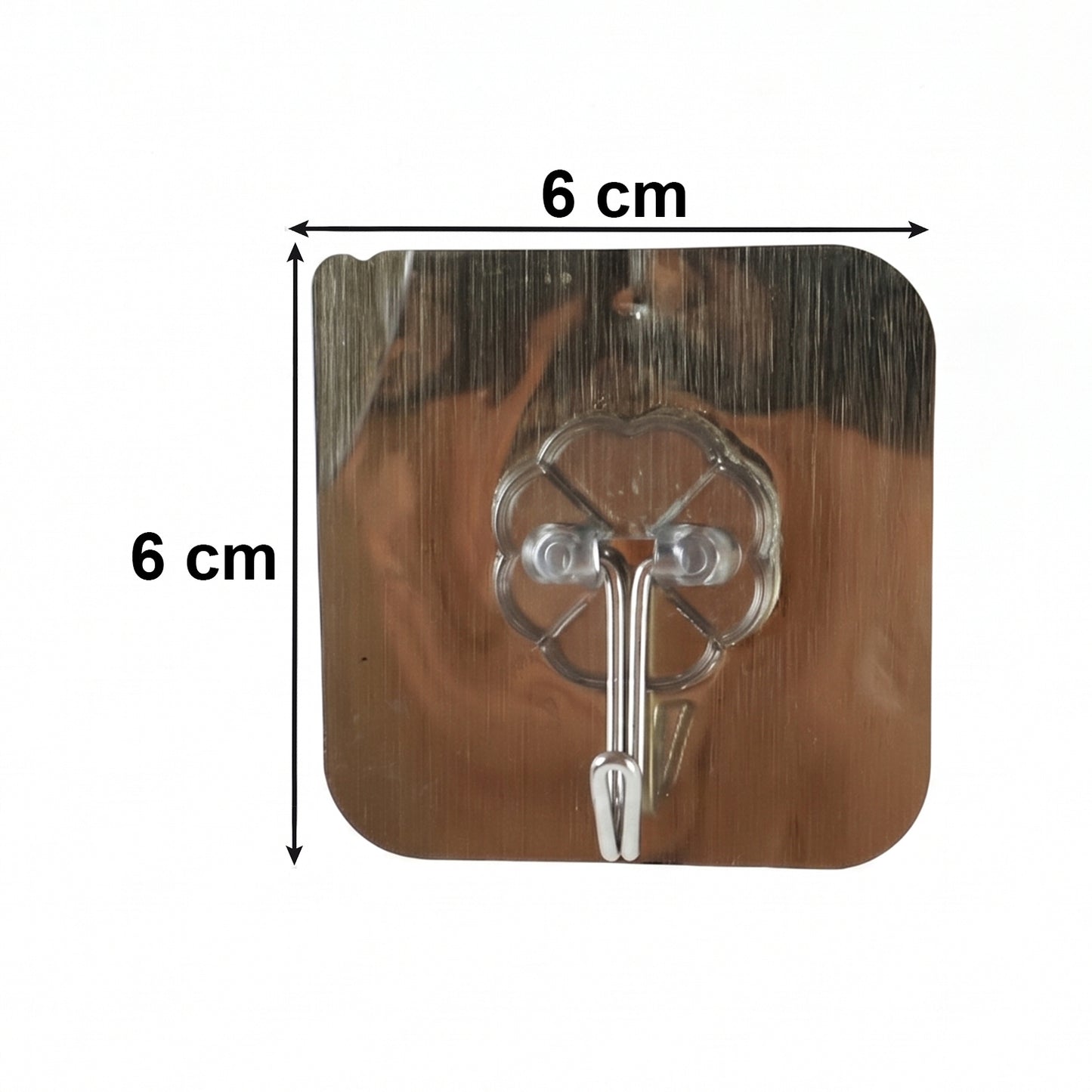 Wukusy self-adhesive plastic wall hook for bathroom, mounted on tile, holding a towel or bathroom accessories