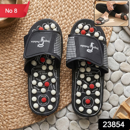 Pair of Wukusy acupressure foot massage slippers with textured soles for reflexology and comfort, size 8.