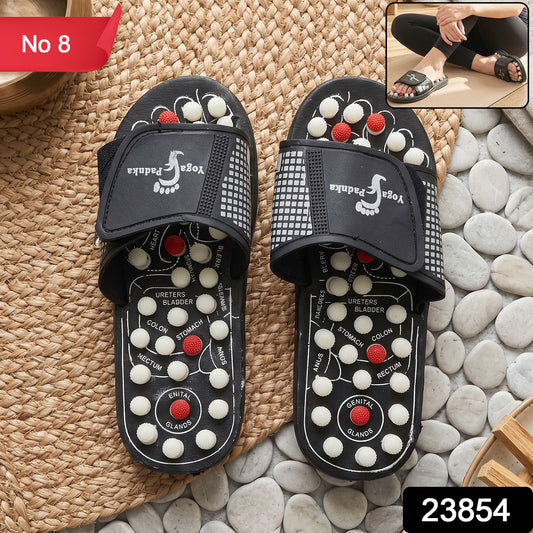 Pair of Wukusy acupressure foot massage slippers with textured soles for reflexology and comfort, size 8.