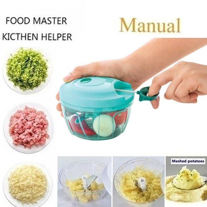 Wukusy Handy Mini Plastic Vegetable Chopper with 3 blades for onions and vegetables, compact kitchen accessory for easy chopping.