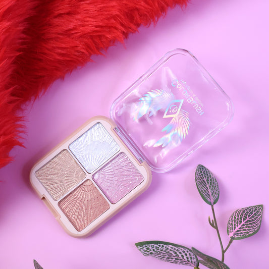 Wukusy 4-in-1 shimmer highlighter and illuminator palette with four shades in a 12g compact, perfect for glowing makeup looks.