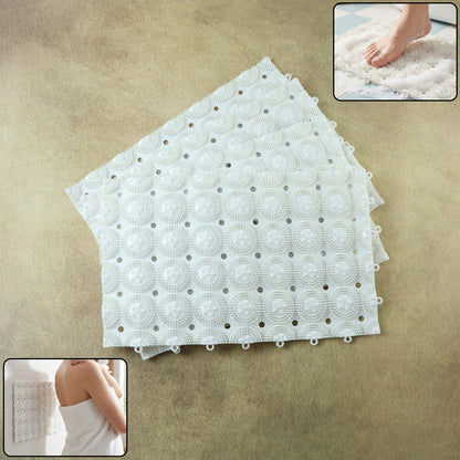 Wukusy anti-slip bathroom massage mat with suction cups, 33x21 cm, four-piece set, featuring textured surface for safety and comfort.