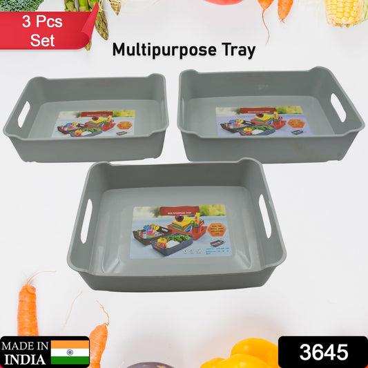 Wukusy 3645 multipurpose plastic storage tray set with three organized baskets for fruits, vegetables, cosmetics, and household use