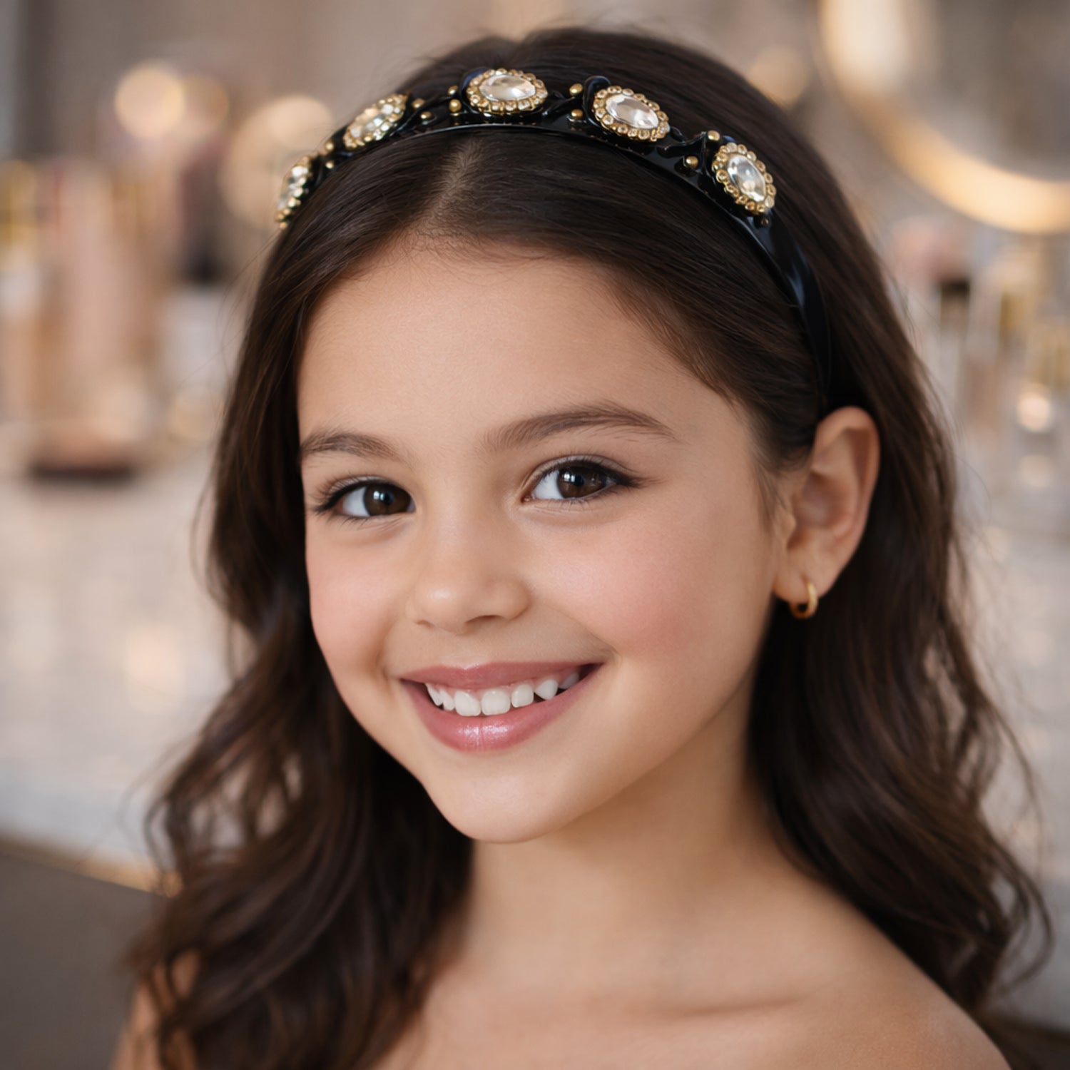 Wukusy premium crystal studded designer hairband for women and girls, featuring sparkling crystals and elegant design.