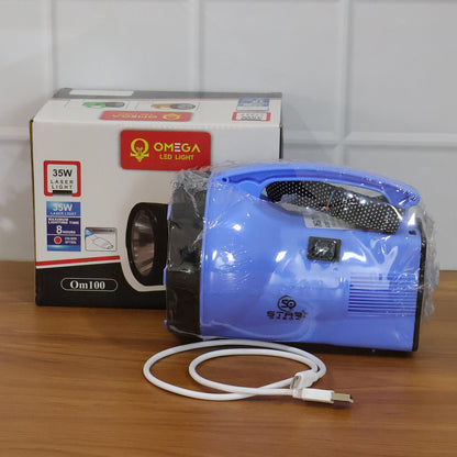 Wukusy Omega 35w rechargeable LED laser light with high power beam, shown emitting a bright laser in a dark environment