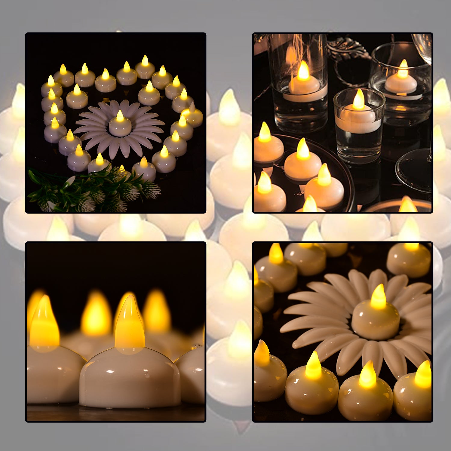 Set of 12 Wukusy flameless floating candles, battery-operated tea lights for decorative wedding and home decor.