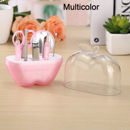 Wukusy 1491 8-in-1 apple-shaped manicure set with nail clippers, scissors, and tools in a compact, colorful case.