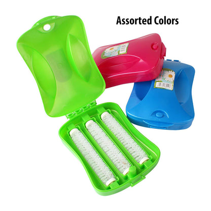 Wukusy 6230a plastic handheld carpet roller brush with dust crumb collector for wet and dry cleaning, shown in use on carpet.
