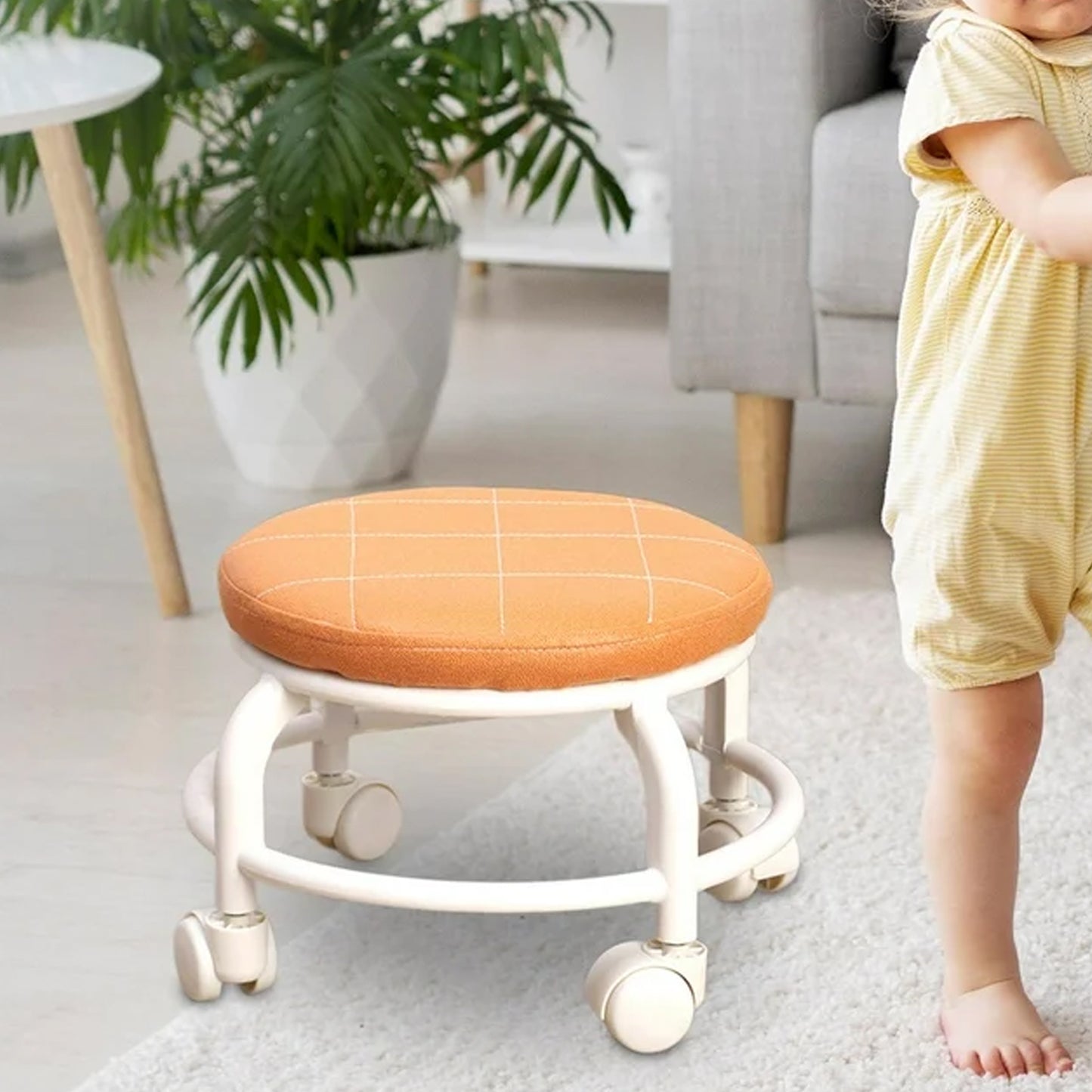 Wukusy roller seat stool with low height, small movable design, featuring a pulley wheel for garage, home, or library use.