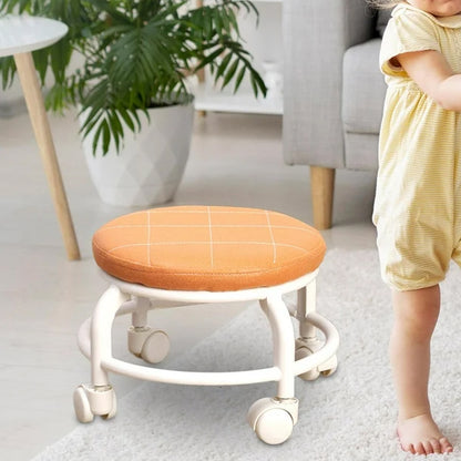 Wukusy roller seat stool with low height, small movable design, featuring a pulley wheel for garage, home, or library use.