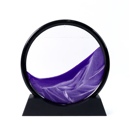 Wukusy 8781 moving sand art decor with flowing liquid motion in round glass frame, featuring a deep sea sandscape for home or office.