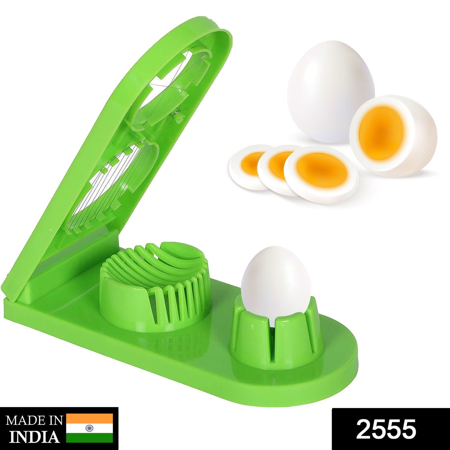 Wukusy 2555 multi-segment 2-in-1 egg cutter and slicer kitchen tool with stainless steel blades and ergonomic handle.