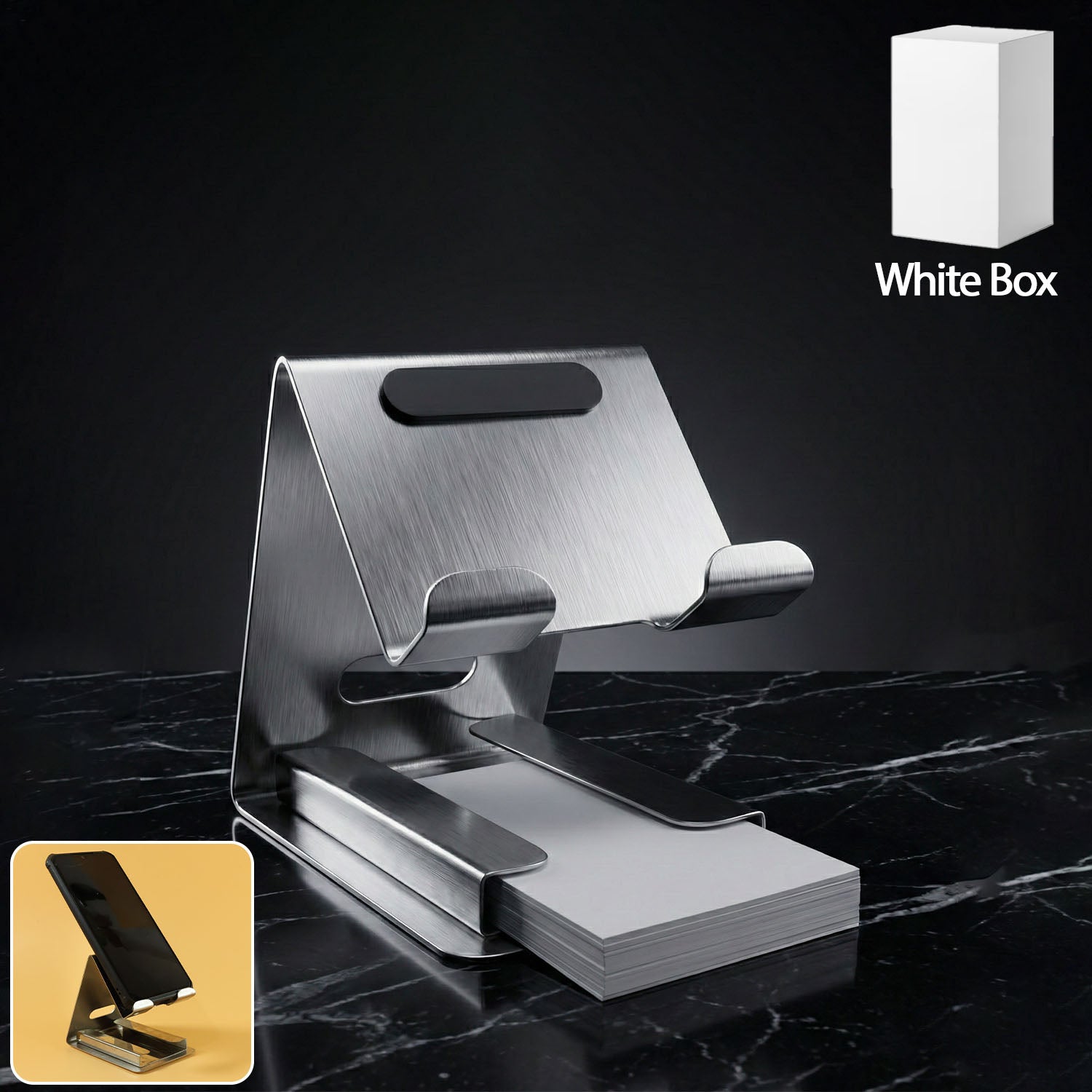 Wukusy premium desktop mobile phone stand holder displaying a smartphone in landscape orientation on a clean surface.