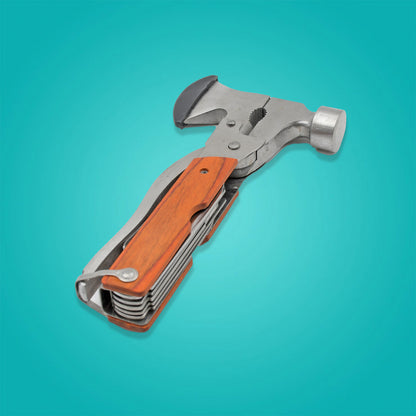 Wukusy all-in-one multitool hammer with screwdriver and bottle opener, ideal for outdoor camping and Father’s Day gifts.