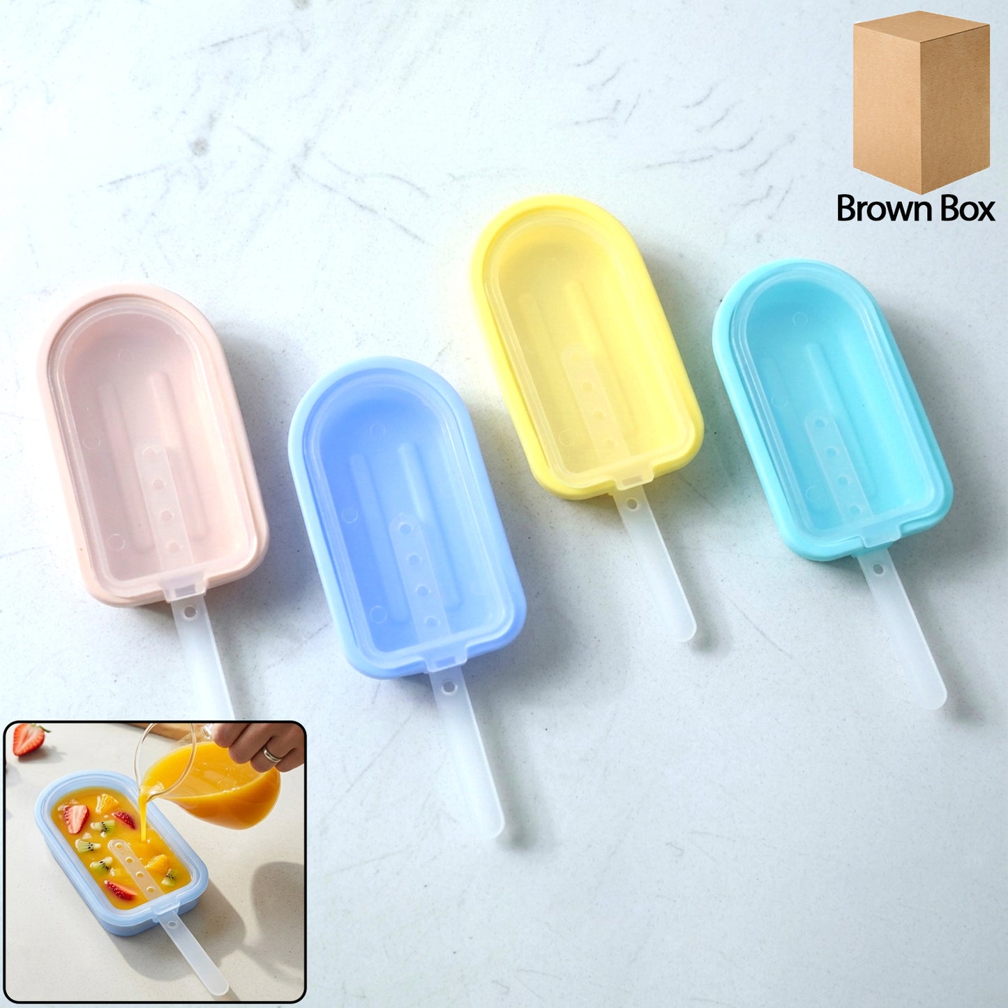 Wukusy premium silicone ice cream popsicle mold set with four colorful reusable molds on a white background.
