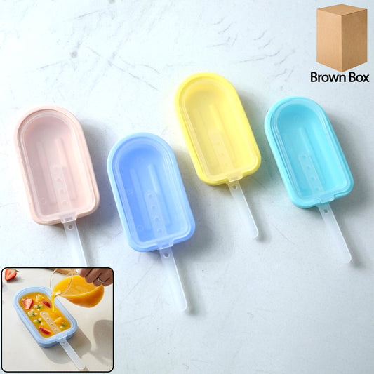 Wukusy premium silicone ice cream popsicle mold set with four colorful reusable molds on a white background.