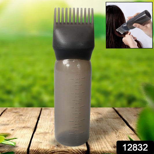 Wukusy 12832 hair oil applicator bottle with graduated scale and brush for hair dyeing, styling, and hairdressing.