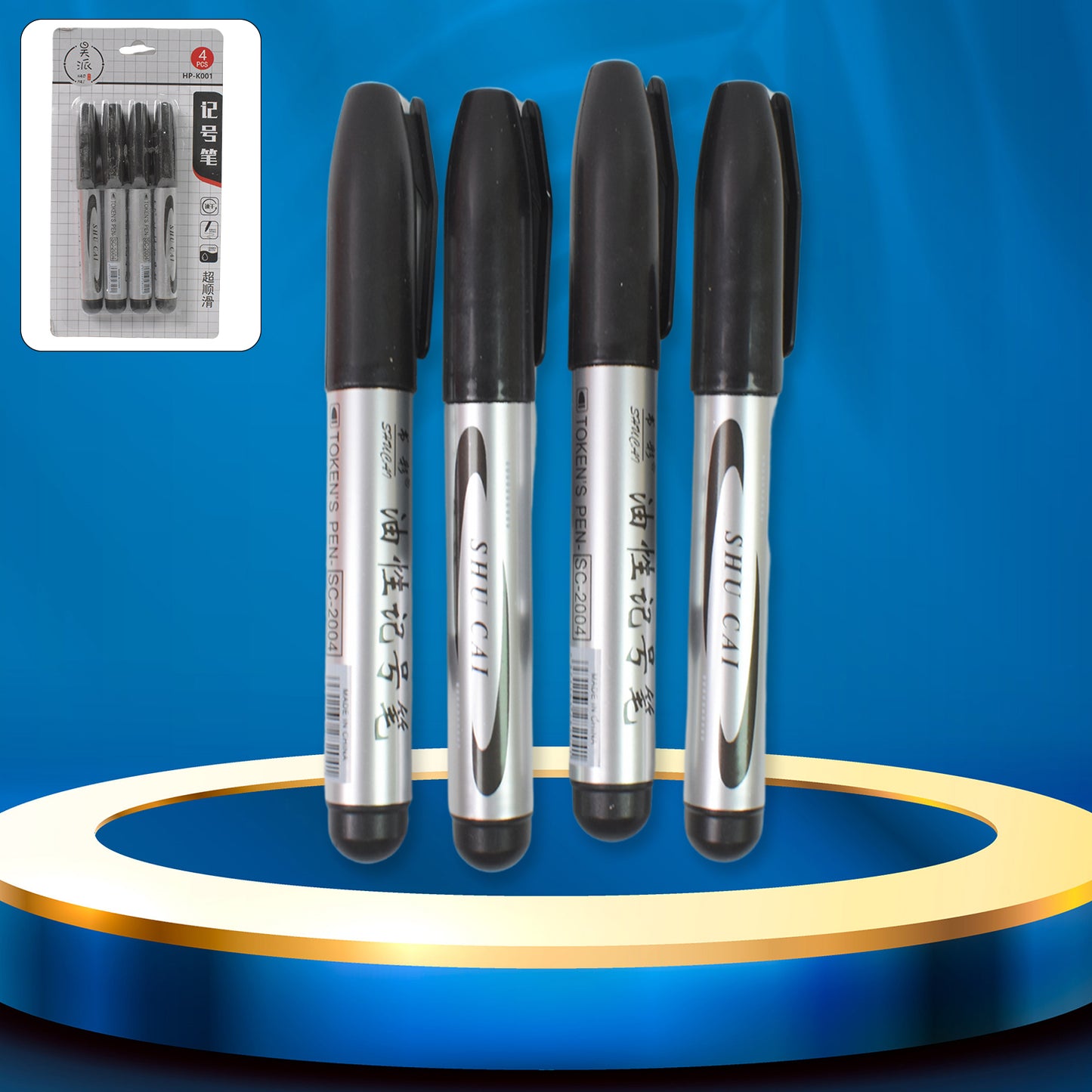 Wukusy black marker set for school and college use, includes 4 versatile office markers with bold ink for writing and highlighting.