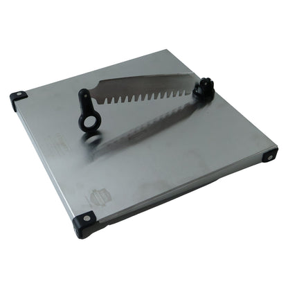 Wukusy stainless steel 2-in-1 cutting and chopping board with knife, kitchen prep surface with integrated tools.
