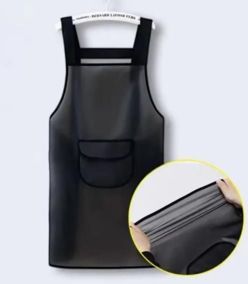 Adjustable oil-water proof transparent cooking apron from brand 30618, showing its clear, waterproof material and adjustable neck strap.