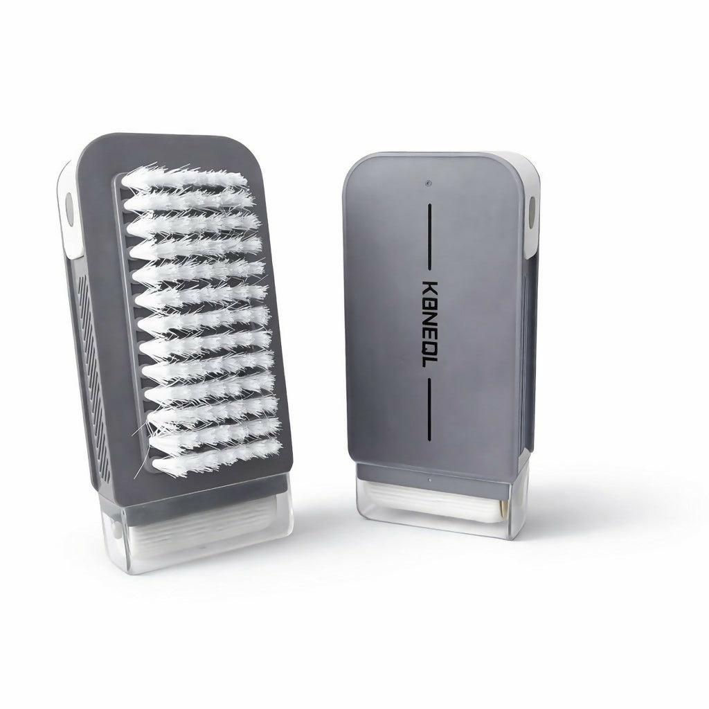 Wukusy liquid dispensing cleaning brush with built-in soap dispenser, featuring a colorful handle for home cleaning tasks