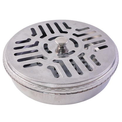 Wukusy stainless steel mosquito coil stand with smoke vent lid, designed for safe and efficient mosquito coil burning.