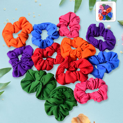 Set of 12 stylish elastic hair bands by Wukusy, arranged in a colorful display on a white background.
