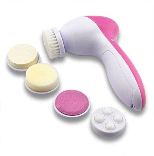 Pink Wukusy 5-in-1 smoothing body and facial massager with multiple attachments for skincare and relaxation.