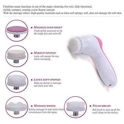 Pink Wukusy 5-in-1 smoothing body and facial massager with multiple attachments for relaxing skincare and body massage.