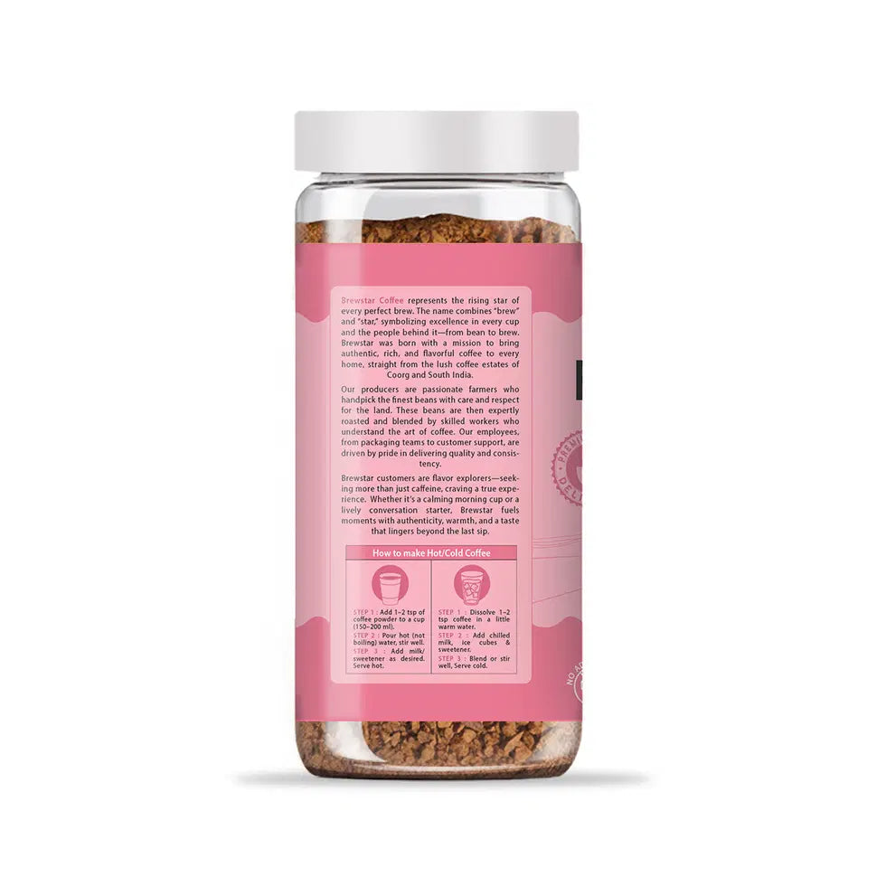 Brewstar French Vanilla Coffee in a 100g coffee pot, featuring rich vanilla flavor and aromatic brewing.