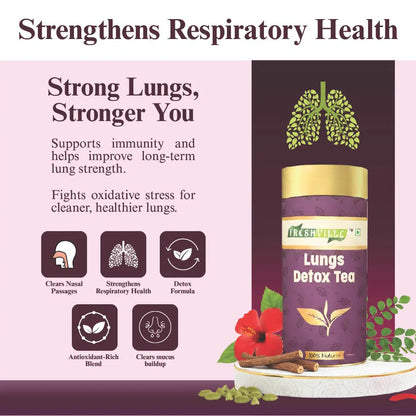Tea pot filled with Freshville Lungs Detox Tea in 100g packaging, designed for herbal detox and wellness.