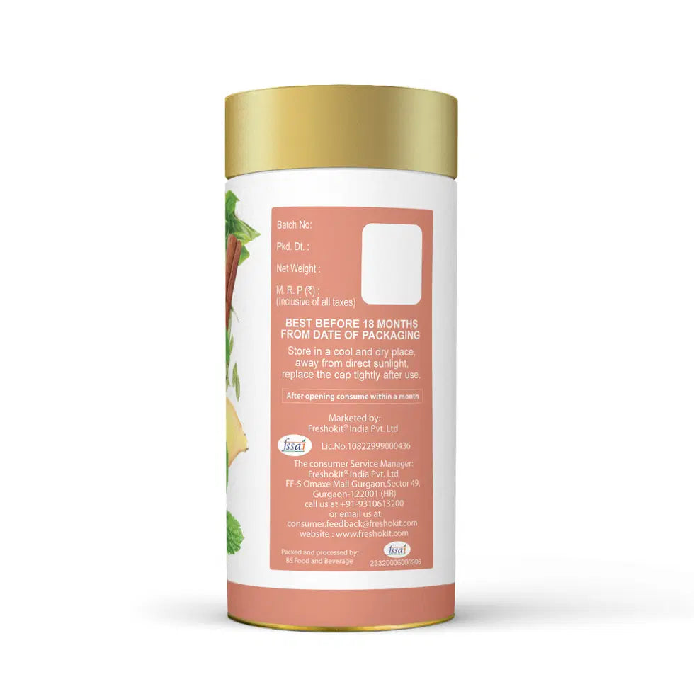 Freshville PCOS PCOD Tea in a glass tea pot, 100g, with herbal blend for hormonal health.