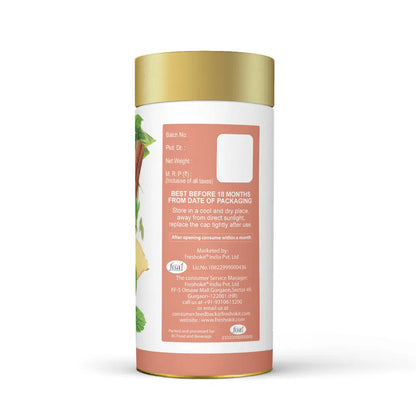 Freshville PCOS PCOD Tea in a glass tea pot, 100g, with herbal blend for hormonal health.