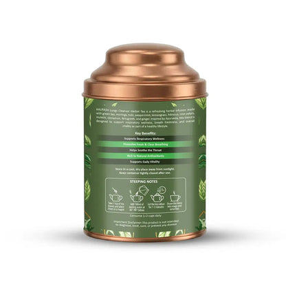 Aurash Lungs Cleanser herbal tea in a tea pot, supporting respiratory wellness and natural detox with caffeine-free herbal ingredients.