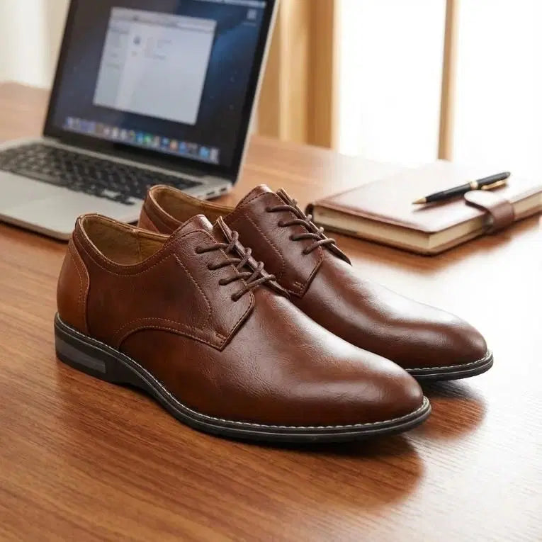 Men's casual shoes in stylish brown vegan leather with lace-up design, featuring semi-casual, comfortable footwear from brand 34608.