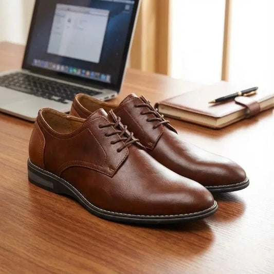 Men's casual shoes in stylish brown vegan leather with lace-up design, featuring semi-casual, comfortable footwear from brand 34608.